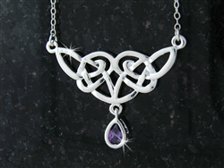 Pewter Celtic Knot Necklace w/ Purple CZ  on 18" Chain (#JPEW5502)