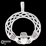 Sterling Silver Claddagh & Celtic Knotwork Circle Pendant (#Q805)