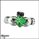 Stainless Steel Green Emerald Claddagh Ring (#S30)