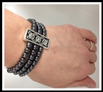Pewter Hematite & Celtic Knot Stretch Bracelet (#JPEW5645)