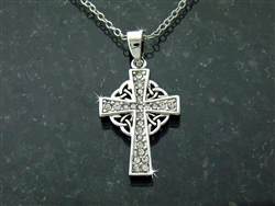 Pewter CZ Celtic Cross Necklace (#JPEW5762)
