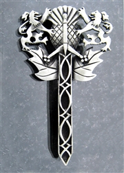 Pewter Rampant Lion, Thistle, & Claymore Sword Kilt Pin (#JPEW5968)