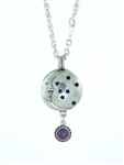 Pewter Moon & Stars Diffuser Pendant w/ Amethyst on 24" Chain (#PEW8012)